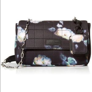Anne Klein Quilted Neprene Flap Blk Floral Crossbody